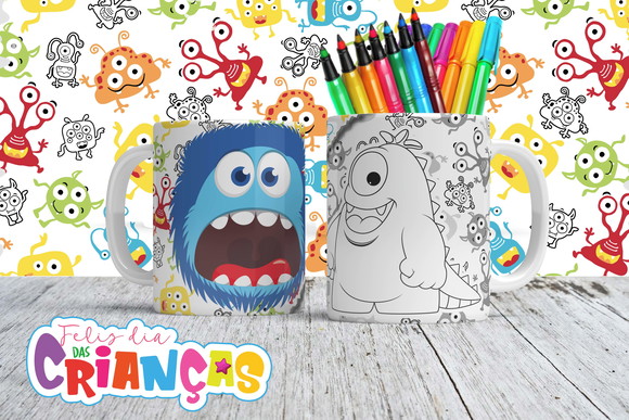 Caneca de Porcelana Monstrinhos para Pintar