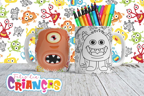 Caneca de Porcelana Monstrinhos para Pintar