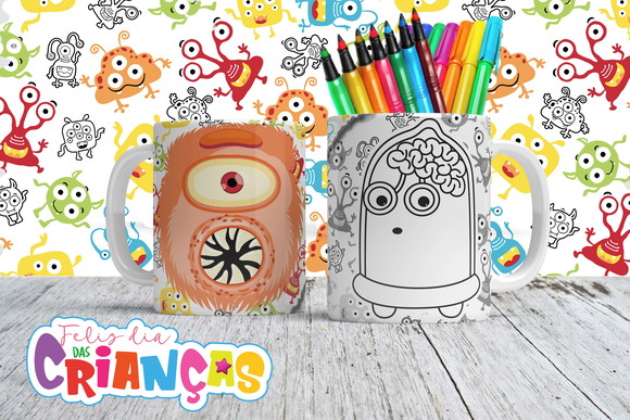 Caneca de Porcelana Monstrinhos para Pintar