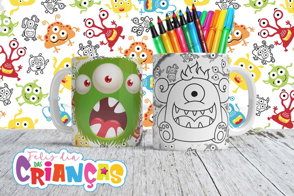Caneca de Porcelana Monstrinhos para Pintar