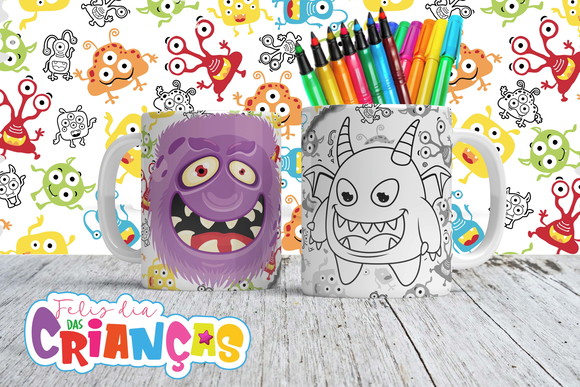 Caneca de Porcelana Monstrinhos para Pintar
