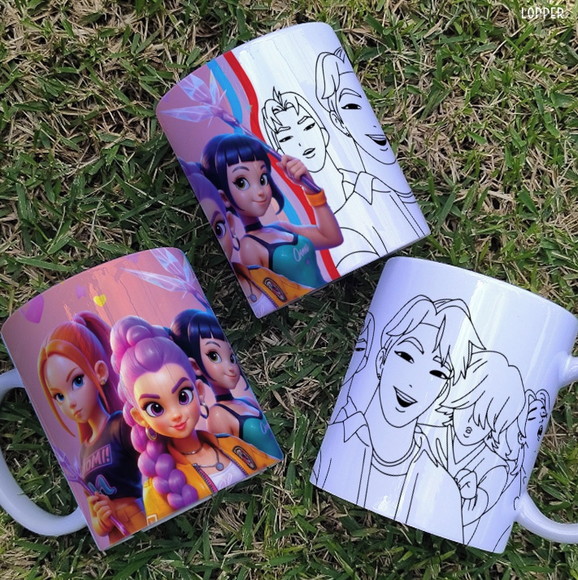 Caneca de Porcelana Guerreiras do K Pop para Pintar