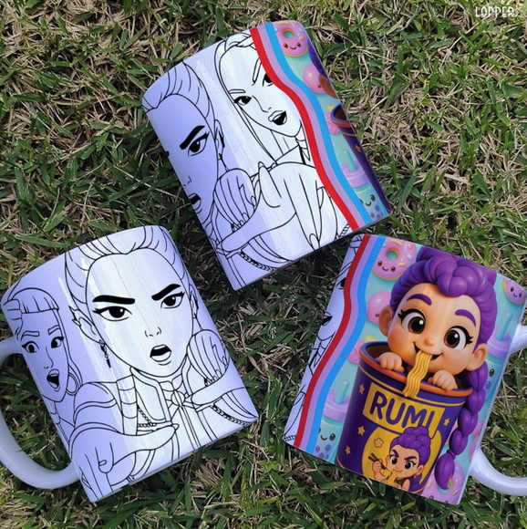 Caneca de Porcelana Guerreiras do K Pop para Pintar