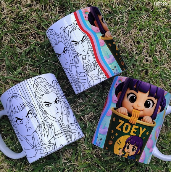 Caneca de Porcelana Guerreiras do K Pop para Pintar