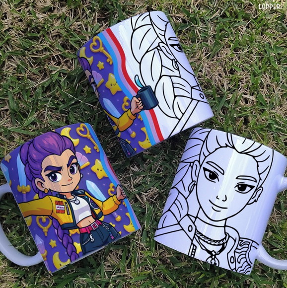 Caneca de Porcelana Guerreiras do K Pop para Pintar