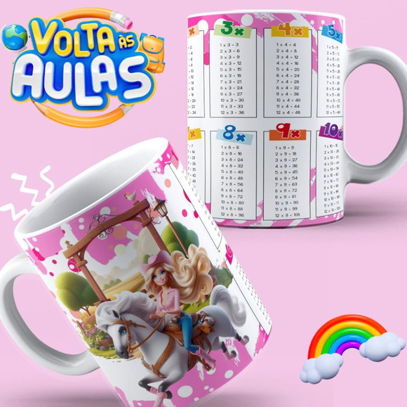 Caneca Personalizada de Porcelana Tabuada Barbie