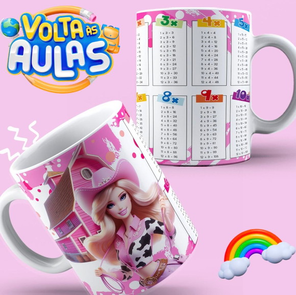 Caneca Personalizada de Porcelana Tabuada Barbie