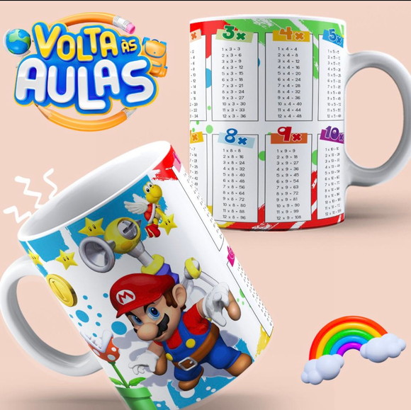 Caneca Personalizada de Porcelana Tabuada Super Mario