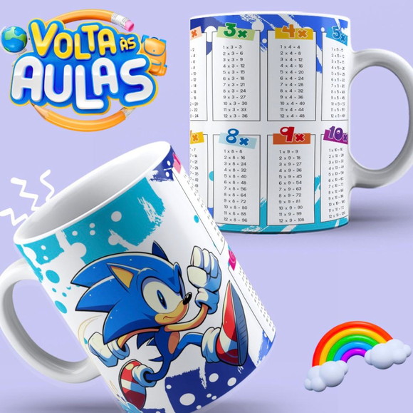 Caneca Personalizada de Porcelana Tabuada Sonic