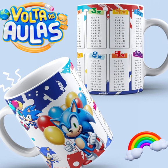 Caneca Personalizada de Porcelana Tabuada Sonic