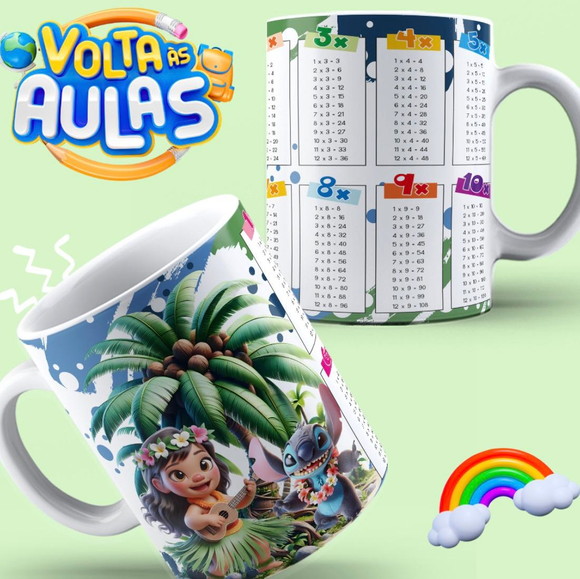 Caneca Personalizada de Porcelana Tabuada Moana