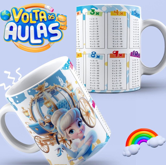 Caneca Personalizada de Porcelana Tabuada Cinderela