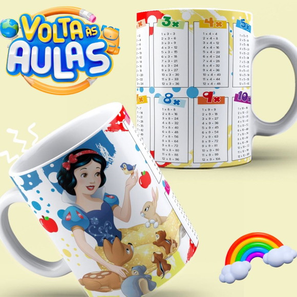 Caneca Personalizada de Porcelana Tabuada Branca de Neve