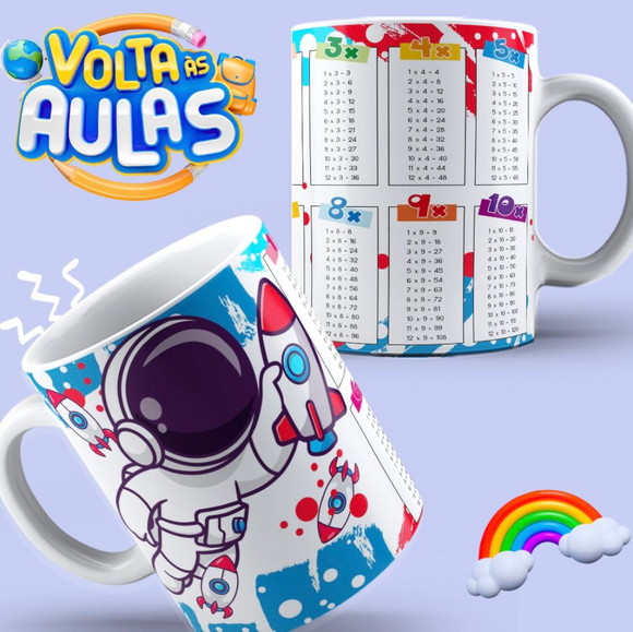 Caneca Personalizada de Porcelana Tabuada Astronauta