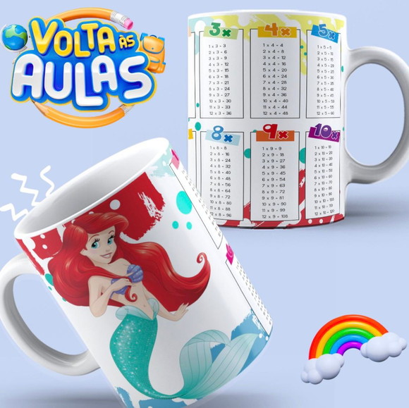 Caneca Personalizada de Porcelana Tabuada Pequena Sereia