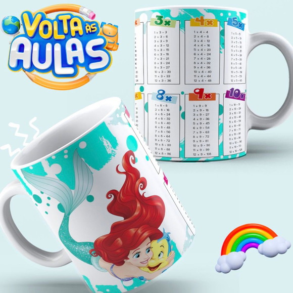 Caneca Personalizada de Porcelana Tabuada Pequena Sereia