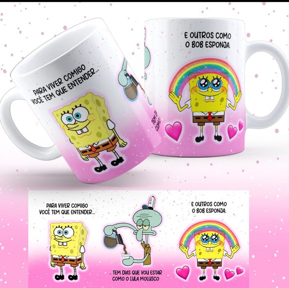 Caneca Personalizada de Porcelana Bob Esponja Engraçada