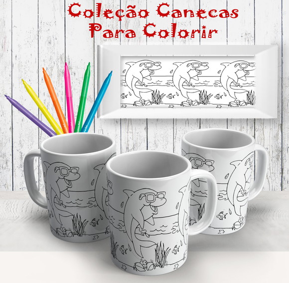 Caneca de Porcelana Golfinho para Pintar