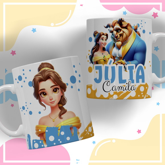 Caneca Personalizada de Polímero a Bela e a Fera