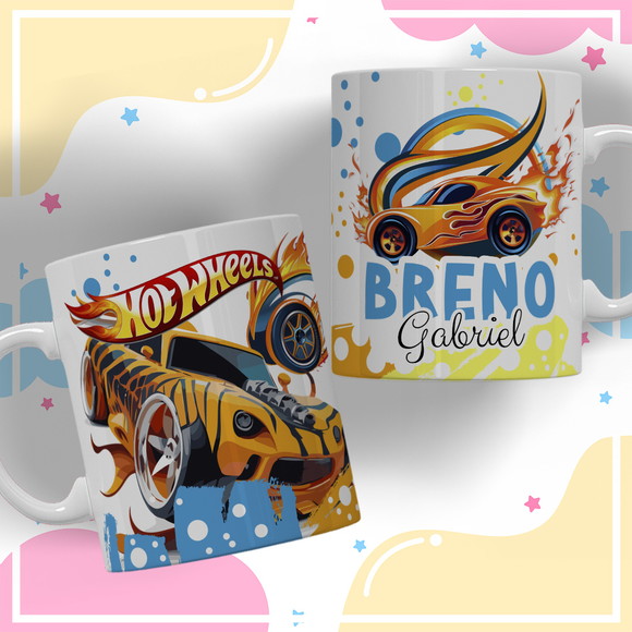 Caneca Personalizada de Polímero Hot Wheels