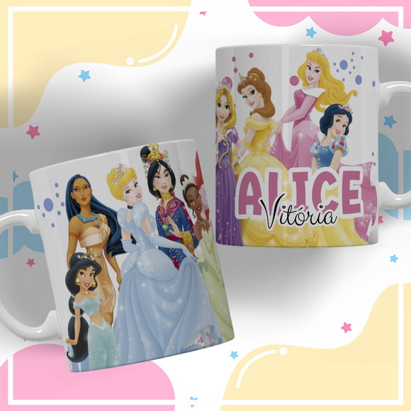Caneca Personalizada de Polímero Princesas Disney
