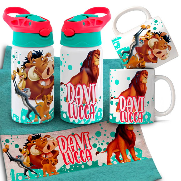 Kit Caneca , Garrafinha e Toalhinha Rei Leão