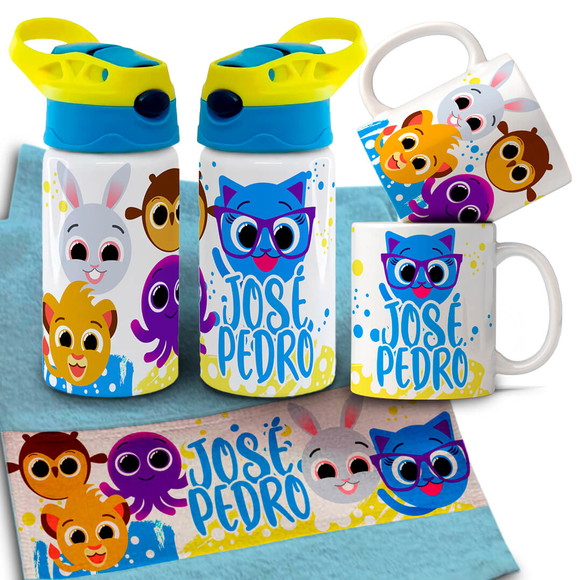 Kit Caneca , Garrafinha e Toalhinha Bolofofo