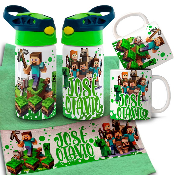 Kit Caneca , Garrafinha e Toalhinha Minicreft