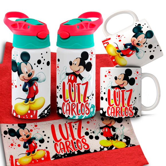 Kit Caneca , Garrafinha e Toalhinha Mickey