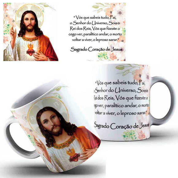Caneca Personalizada de Porcelana Sagrado Coração de Jesus