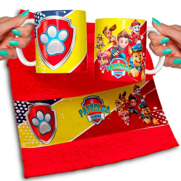 Kit Caneca e Toalhinha Personalizada Patrulha Canina