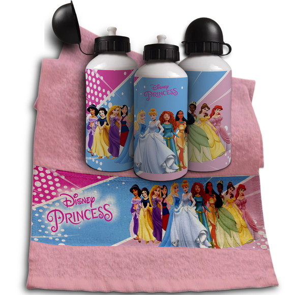 Kit Garrafinha e Toalhinha Personalizada Princesa Disney