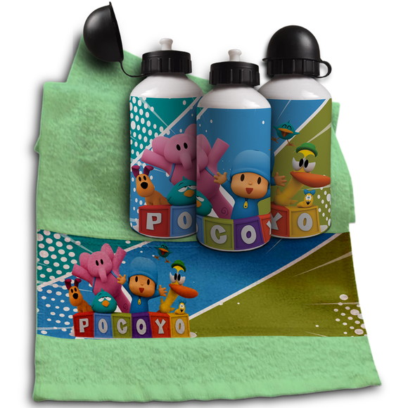 Kit Garrafinha e Toalhinha Personalizada Pocoyo