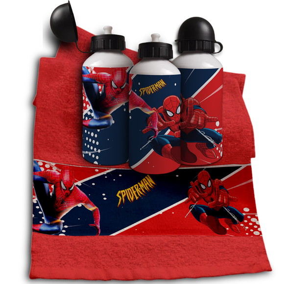 Kit Garrafinha e Toalhinha Personalizada Homem Aranha