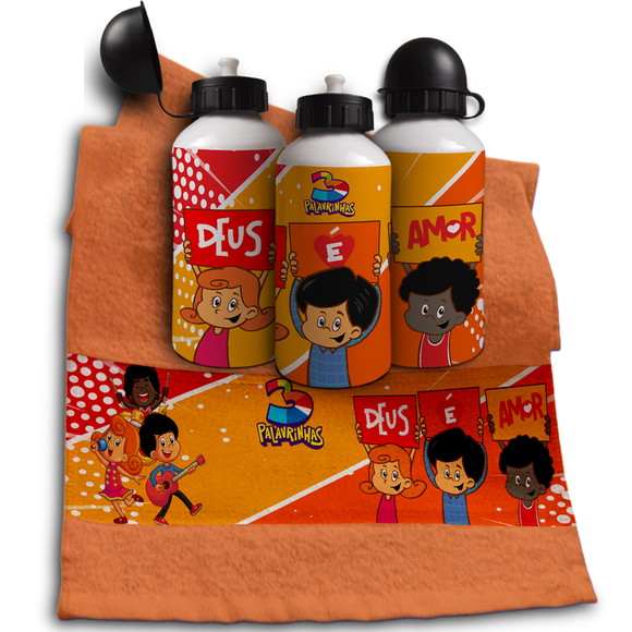 Kit Garrafinha e Toalhinha Personalizada 3 Palavrinhas