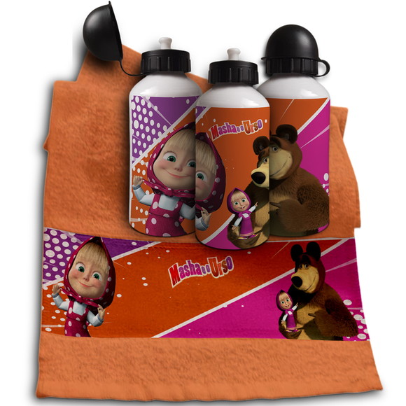 Kit Garrafinha e Toalhinha Personalizada Marsha o Urso