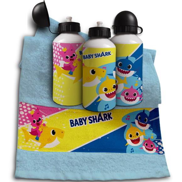 Kit Garrafinha e Toalhinha Personalizada Baby Shark