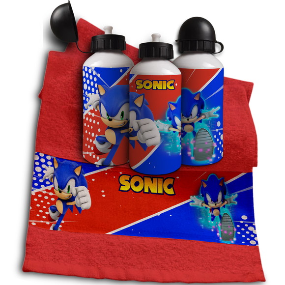 Kit Garrafinha e Toalhinha Personalizada Sonic