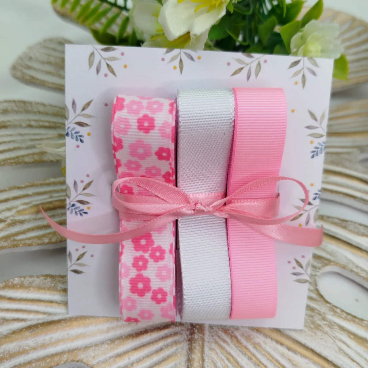 Kit de Fitas Gorgurão Florzinhas Rosa, Branco e Rosa Bebe