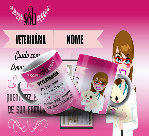 Caneca Personalizada de Porcelana Profissão Veterinária