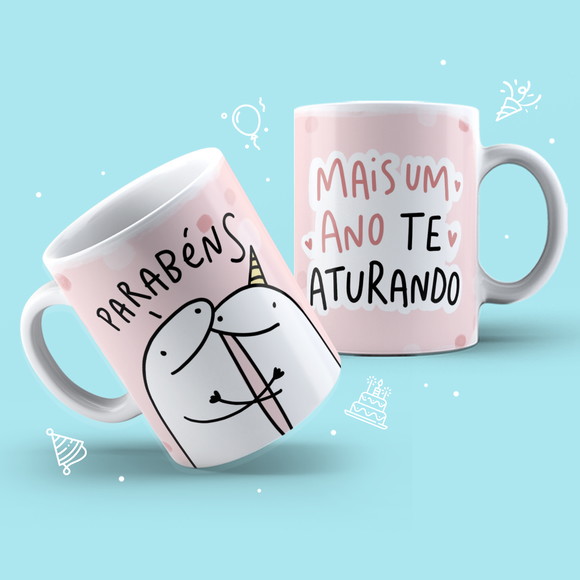 Caneca Personalizada de Porcelana Flork Aniversário