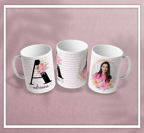 Caneca Personalizada de Porcelana Alfabética Floral