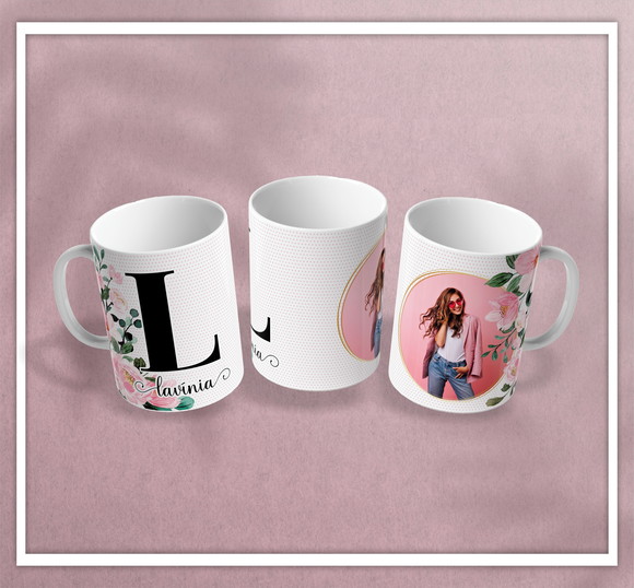 Caneca Personalizada de Porcelana Alfabética Floral