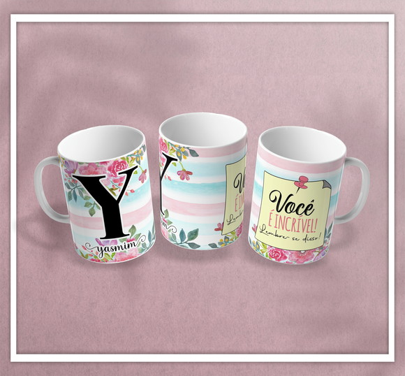 Caneca Personalizada de Porcelana Alfabética Floral
