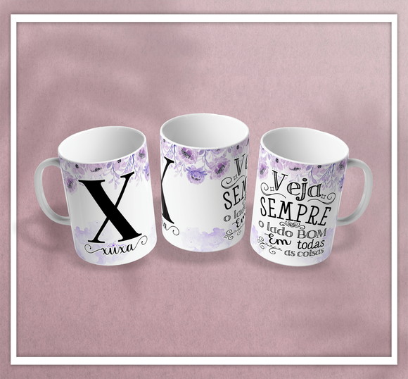 Caneca Personalizada de Porcelana Alfabética Floral