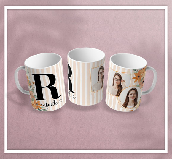 Caneca Personalizada de Porcelana Alfabética Floral