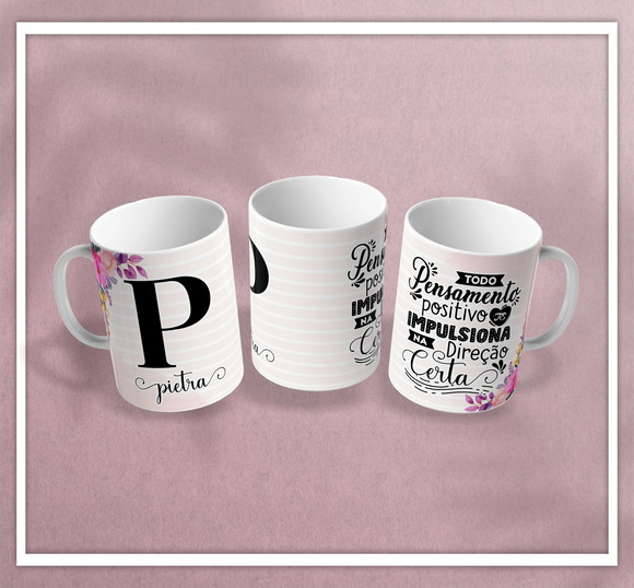Caneca Personalizada de Porcelana Alfabética Floral