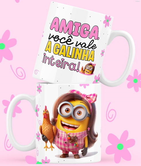 Caneca Personalizada de Porcelana Minnions Amigas