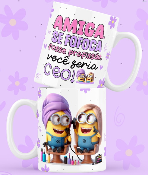 Caneca Personalizada de Porcelana Minnions Amigas