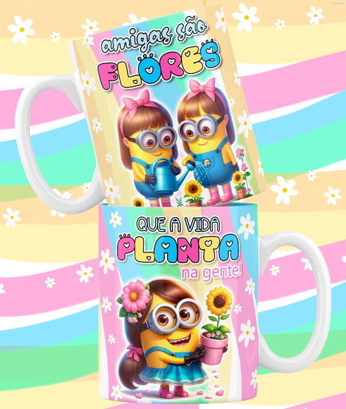 Caneca Personalizada de Porcelana Minnions Amigas